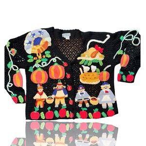 Vintage 80’s Hand Sewn-Crochet Cardigan: Fall-Thanksgiving Theme: BEAEKZ: M/L